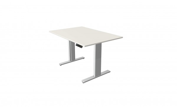 Elektrisch höhenverstellbarer Schreibtisch 120x80 in weiß mit silberfarbenen Tischgestell