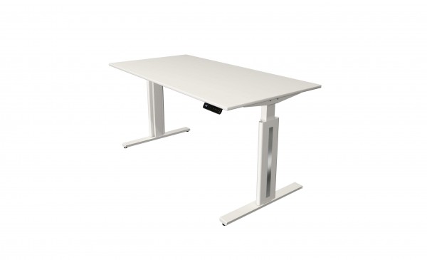 Elektrisch höhenverstellbarer Schreibtisch 160x80 in weiß mit weißem Tischgestell